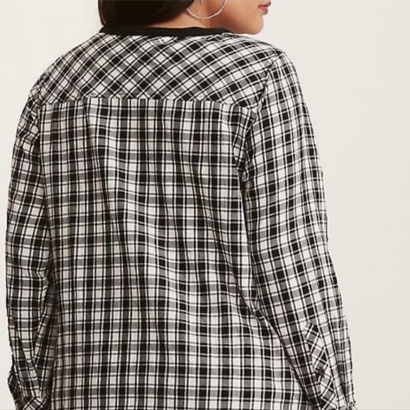 Torrid Women's Black & White Check Cotton Lace Up Pockets Long Sleeve Size 1X. - Picture 2 of 9
